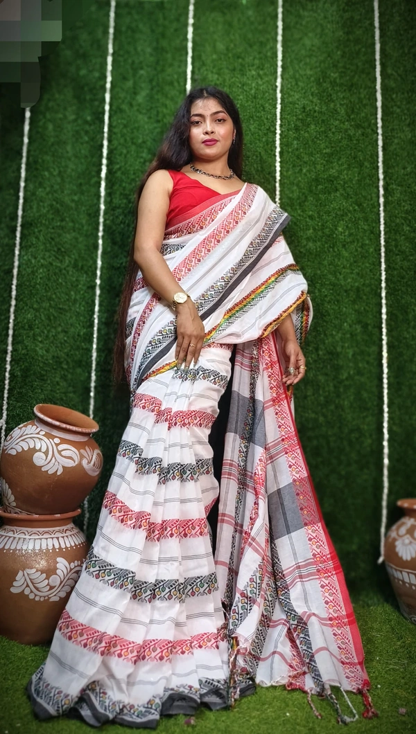 Dhaniakhali Handloom Cotton Saree - White