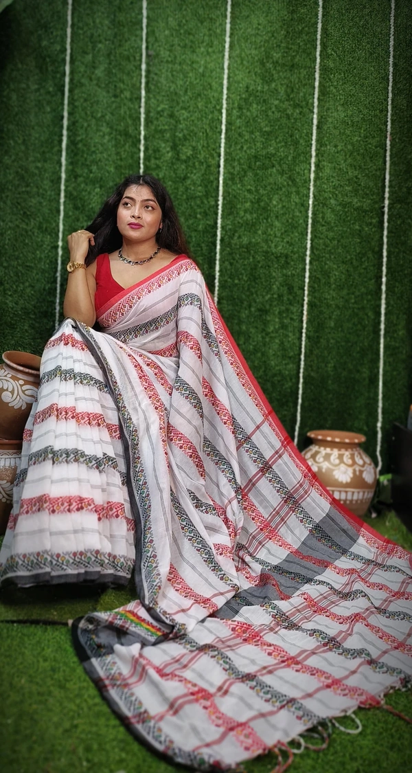 Dhaniakhali Handloom Cotton Saree - White