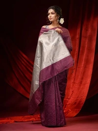 Handloom Zari Strip Gichha Pallu Saree - Buccaneer, Cotton