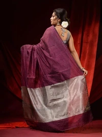 Handloom Zari Strip Gichha Pallu Saree - Buccaneer, Cotton
