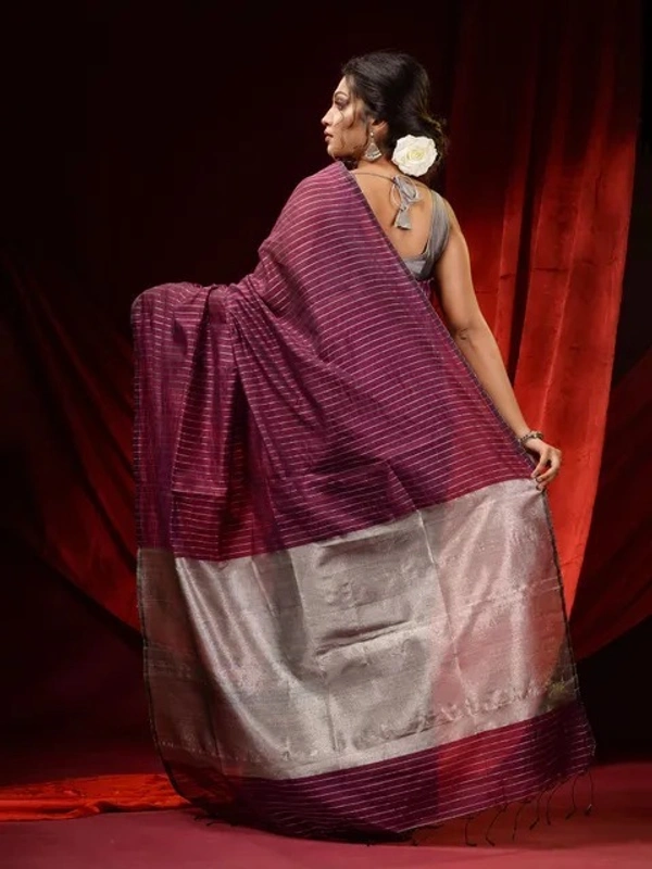 Handloom Zari Strip Gichha Pallu Saree - Buccaneer, Cotton