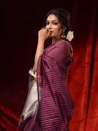 Handloom Zari Strip Gichha Pallu Saree - Buccaneer, Cotton