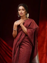 Handloom Zari Strip Gichha Pallu Saree - Maroon, Cotton