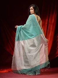 Handloom Zari Strip Gichha Pallu Saree - Seagull, Cotton