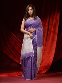 Handloom Zari Strip Gichha Pallu Saree - Electric Violet, Cotton