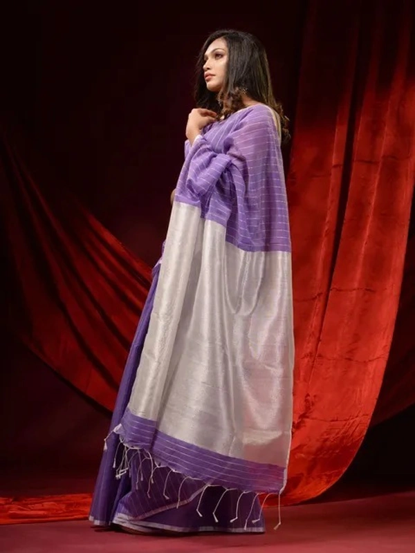 Handloom Zari Strip Gichha Pallu Saree - Electric Violet, Cotton