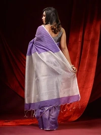 Handloom Zari Strip Gichha Pallu Saree - Electric Violet, Cotton