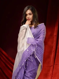 Handloom Zari Strip Gichha Pallu Saree - Electric Violet, Cotton