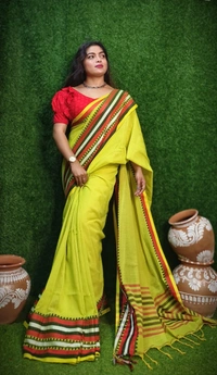 Nilima Handloom Multicolored Woven Border Saree - Lime