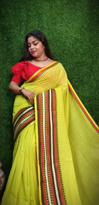 Nilima Handloom Multicolored Woven Border Saree - Lime