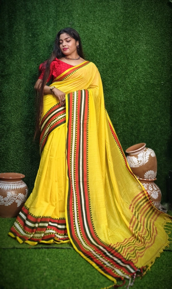 Nilima Handloom Multicolored Woven Border Saree - Yellow