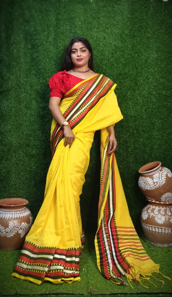 Nilima Handloom Multicolored Woven Border Saree - Yellow
