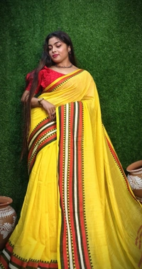 Nilima Handloom Multicolored Woven Border Saree - Yellow