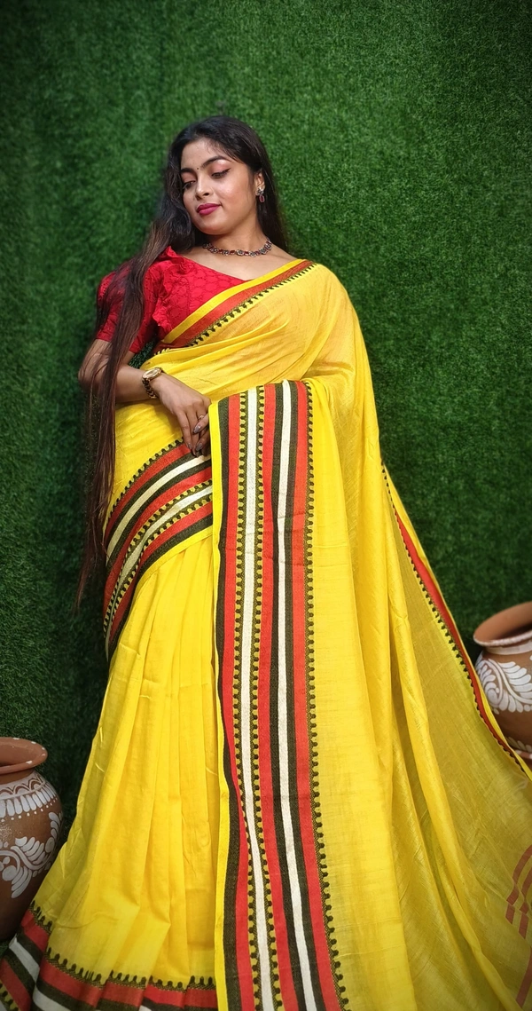 Nilima Handloom Multicolored Woven Border Saree - Yellow