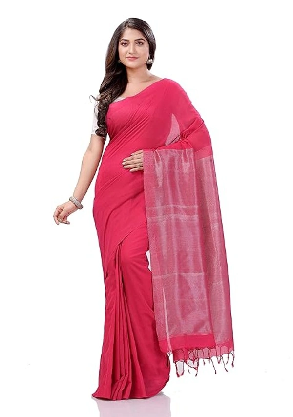 Handloom Solid Color 2D Pallu Saree - Radical Red, Cotton, Cotton (CK)