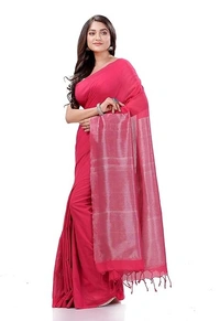 Handloom Solid Color 2D Pallu Saree - Radical Red, Cotton, Cotton (CK)