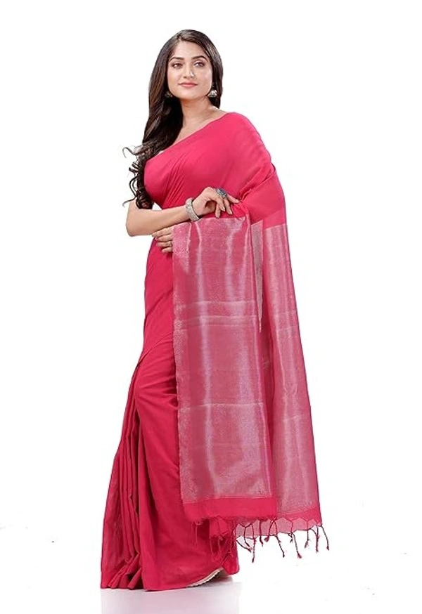 Handloom Solid Color 2D Pallu Saree - Radical Red, Cotton, Cotton (CK)