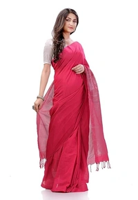 Handloom Solid Color 2D Pallu Saree - Radical Red, Cotton, Cotton (CK)