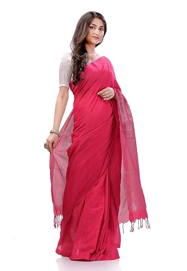 Handloom Solid Color 2D Pallu Saree - Radical Red, Cotton, Cotton (CK)