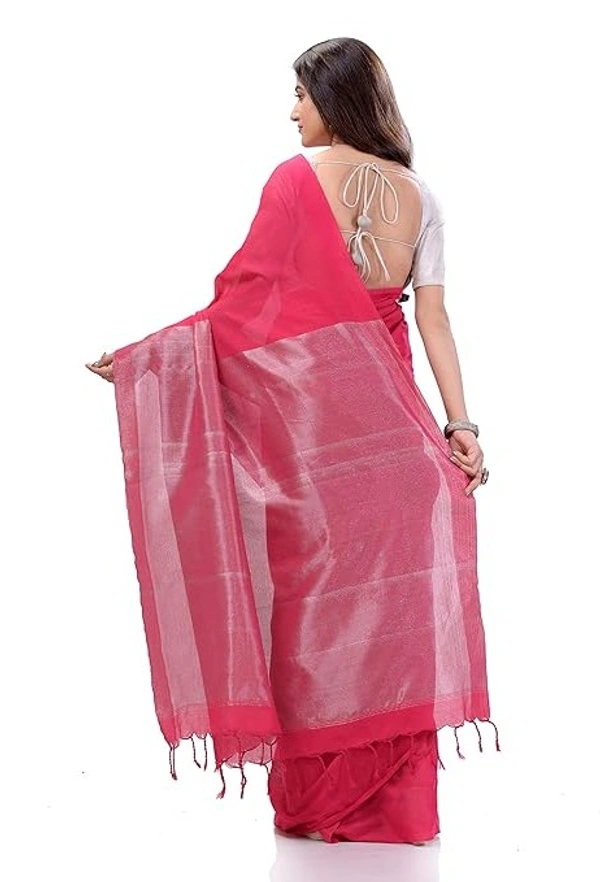 Handloom Solid Color 2D Pallu Saree - Radical Red, Cotton, Cotton (CK)