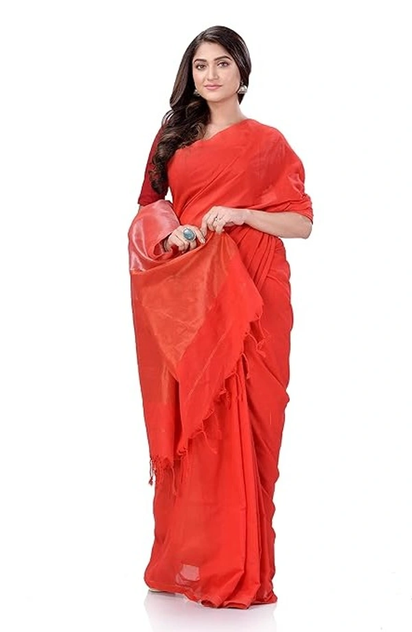 Handloom Solid Color 2D Pallu Saree - Orange