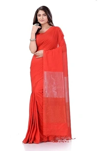 Handloom Solid Color 2D Pallu Saree - Orange