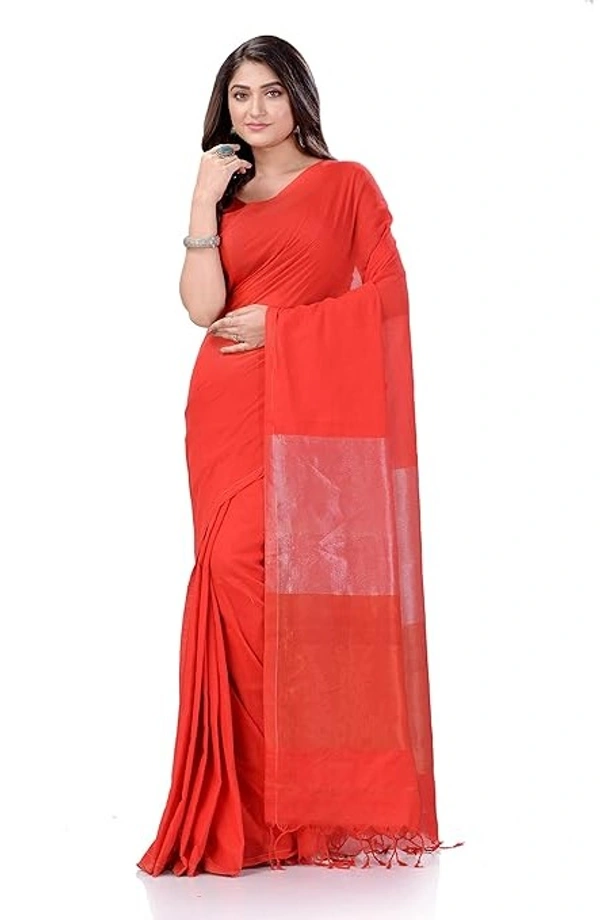 Handloom Solid Color 2D Pallu Saree - Orange