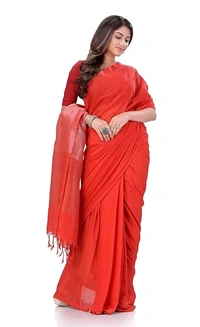 Handloom Solid Color 2D Pallu Saree - Orange