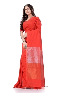 Handloom Solid Color 2D Pallu Saree - Orange