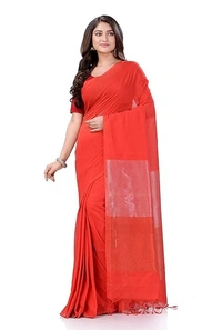 Handloom Solid Color 2D Pallu Saree - Orange