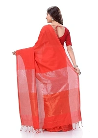 Handloom Solid Color 2D Pallu Saree - Orange