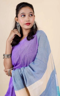 Handloom Multicolored Strips Saree - Electric Violet