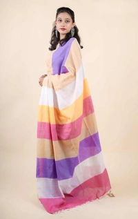 Handloom Multicolored Strips Saree - White