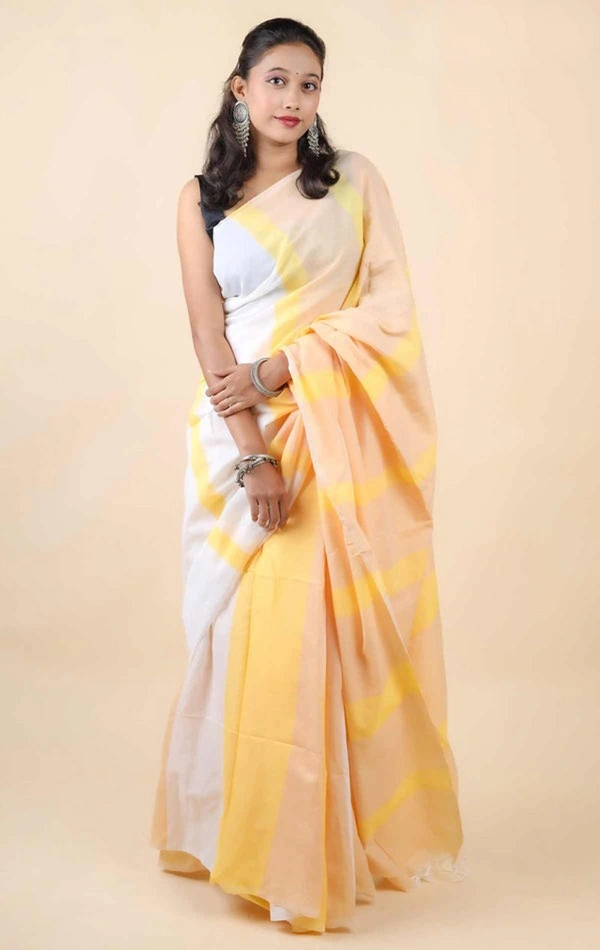 Handloom Multicolored Strips Saree - Cream