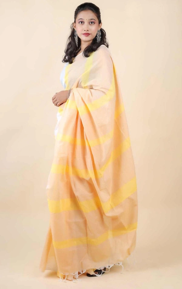 Handloom Multicolored Strips Saree - Cream