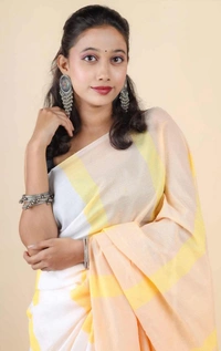 Handloom Multicolored Strips Saree - Cream