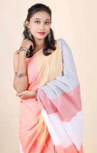 Handloom Multicolored Strips Saree - Peach