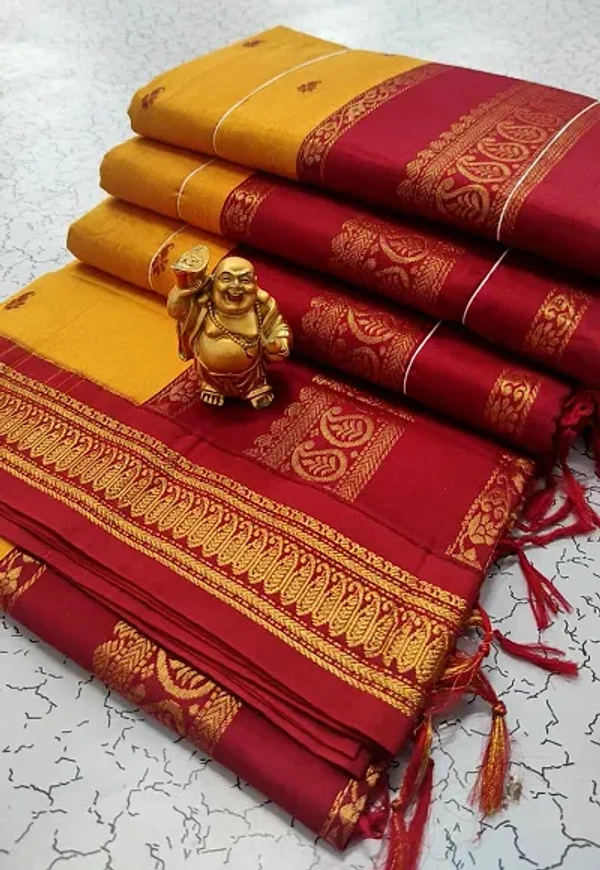 Elegant South Cotton Jacquard Woven Saree - Yellow Orange, Cotton