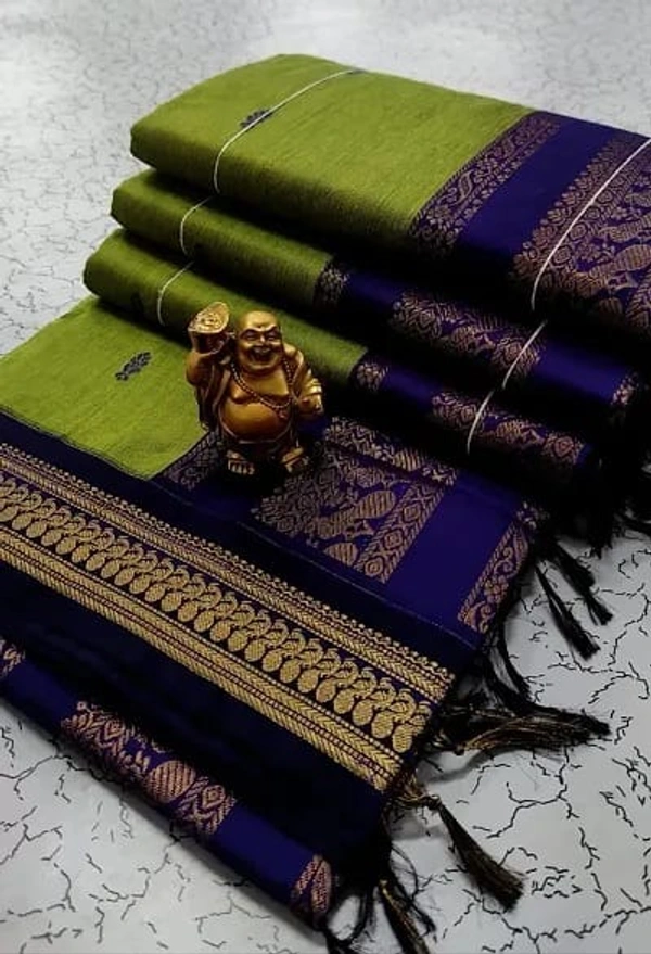 Elegant South Cotton Jacquard Woven Saree - Forest Green, Cotton