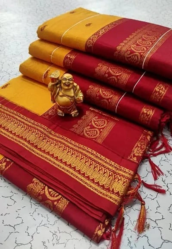 Elegant South Cotton Jacquard Woven Saree - Gold, Cotton