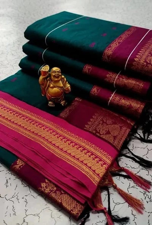 Elegant South Cotton Jacquard Woven Saree - Green Pea, Cotton