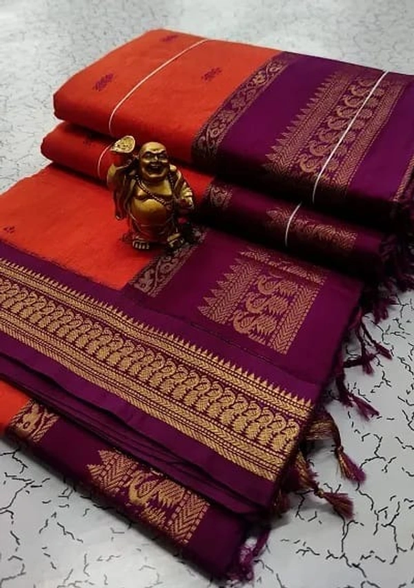 Elegant South Cotton Jacquard Woven Saree - Red, Cotton