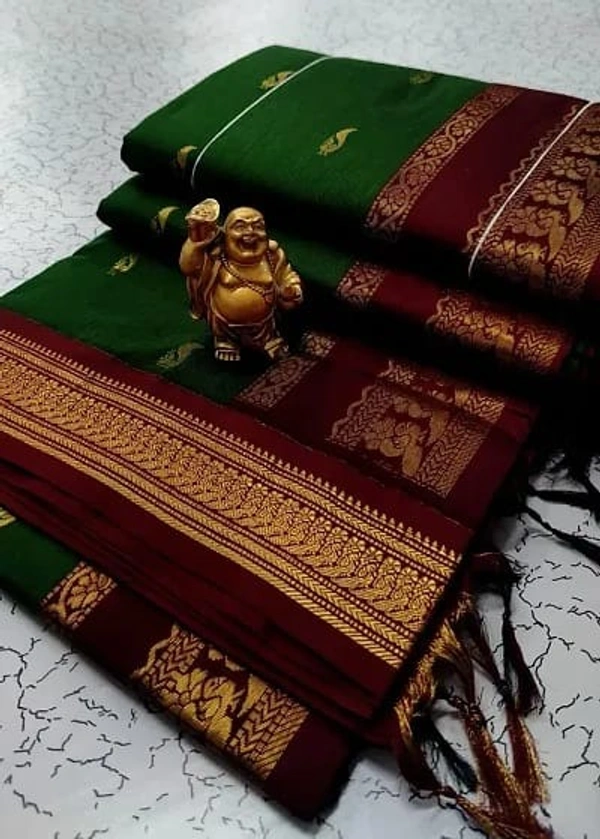 Elegant South Cotton Jacquard Woven Saree - Cardin Green, Cotton