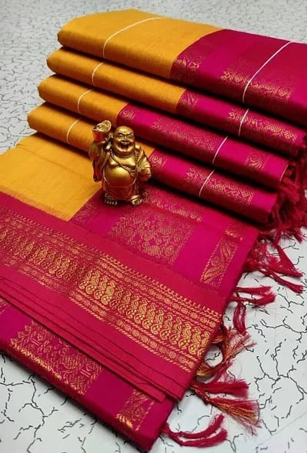 Elegant South Cotton Jacquard Woven Saree - Yellow, Cotton