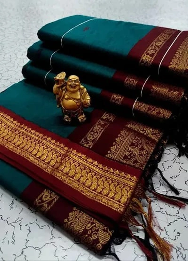 Elegant South Cotton Jacquard Woven Saree - Jewel, Cotton