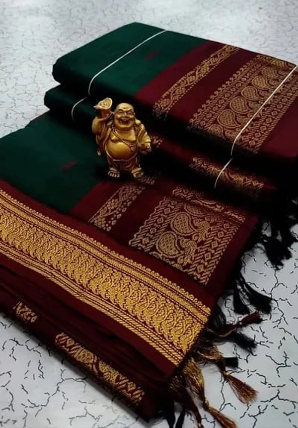 Elegant South Cotton Jacquard Woven Saree - Cardin Green, Cotton