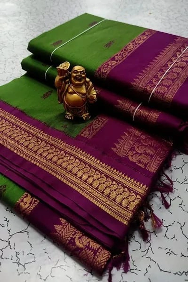 Elegant South Cotton Jacquard Woven Saree - Forest Green, Cotton