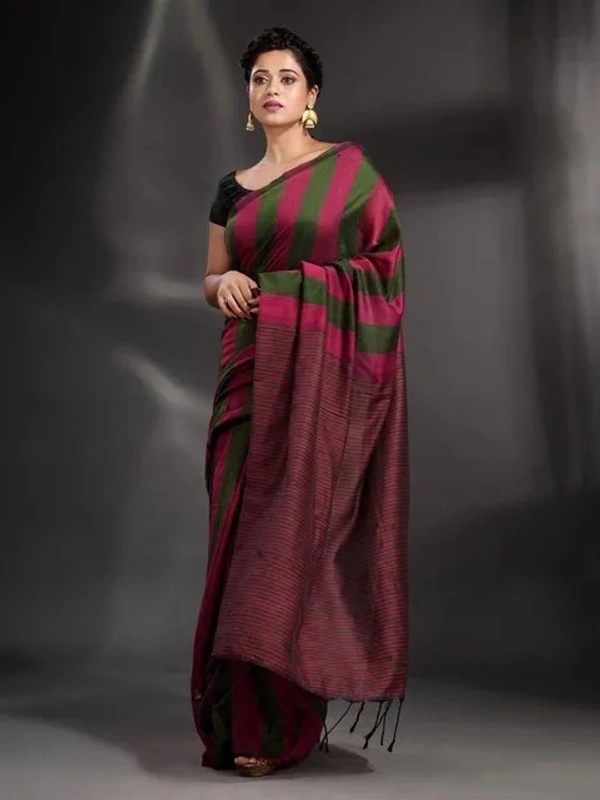 Handloom Multicolored Strips Saree - Cotton, Cotton (CK)