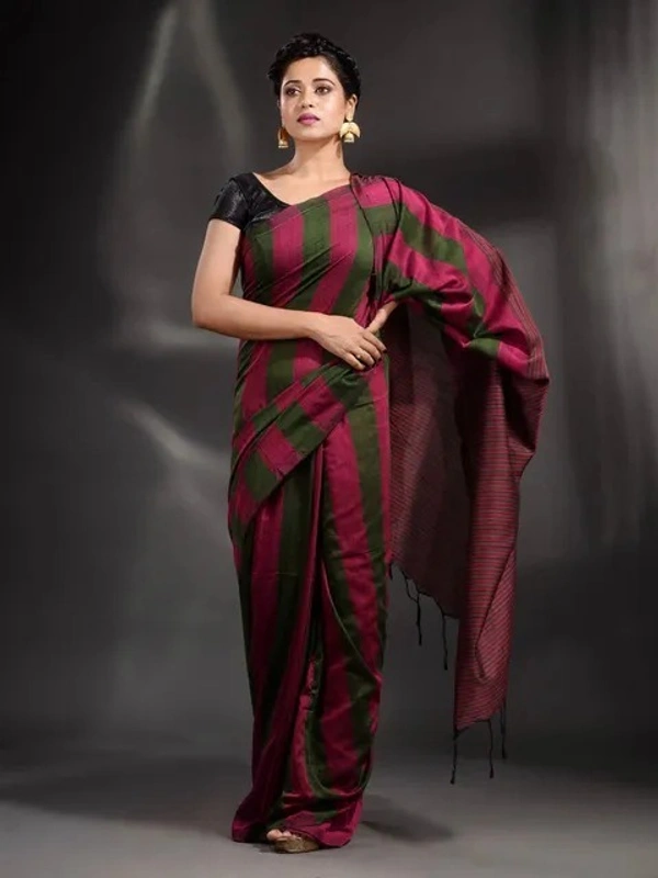 Handloom Multicolored Strips Saree - Cotton, Cotton (CK)