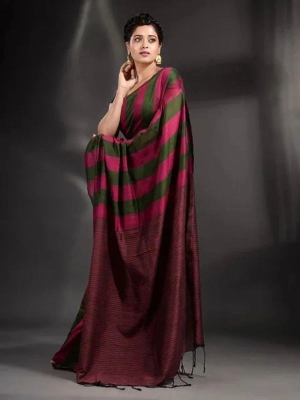 Handloom Multicolored Strips Saree - Cotton, Cotton (CK)